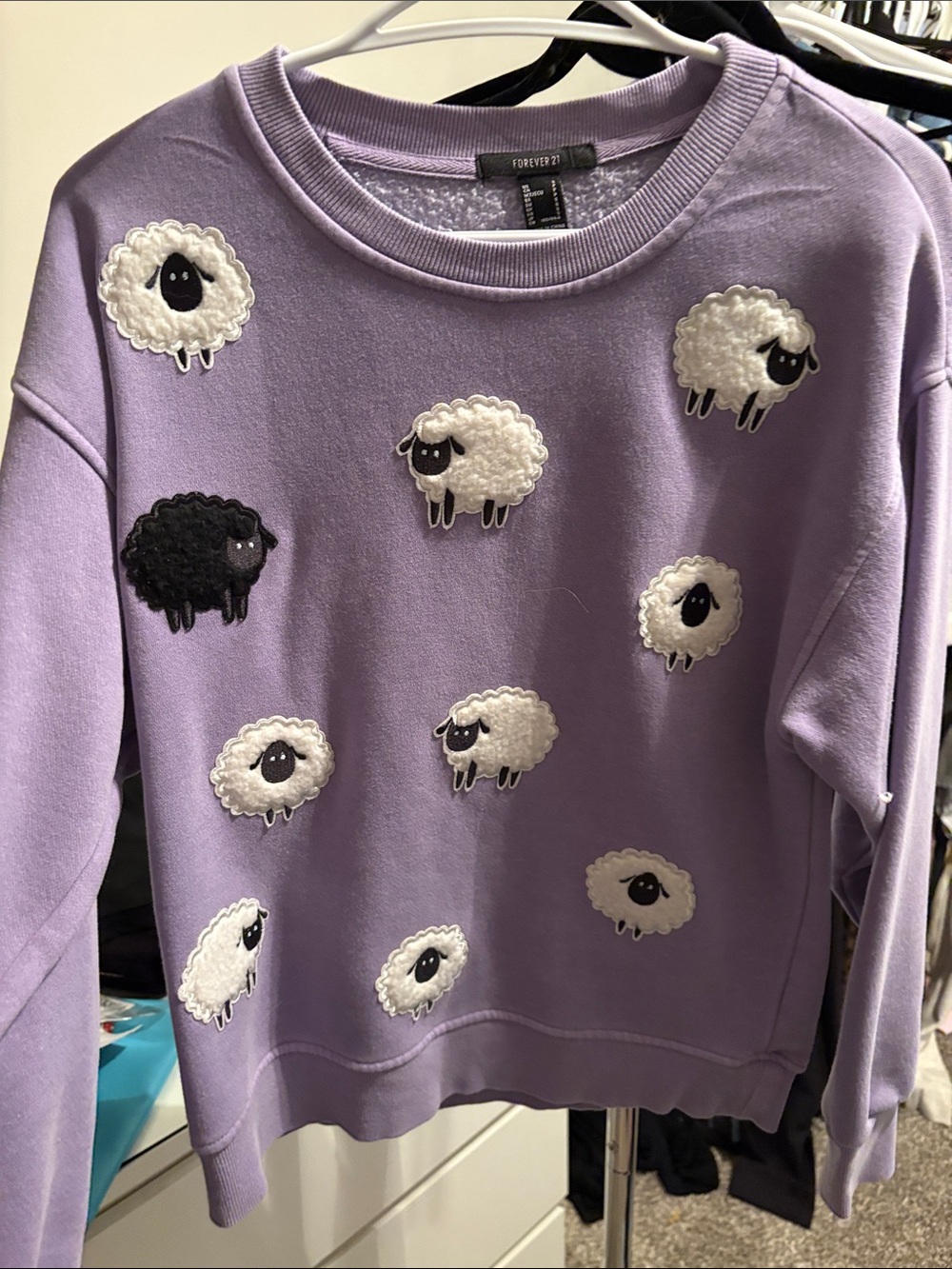 Forever 21 Lavender Sheep Appliqué Crewneck Sweatshirt